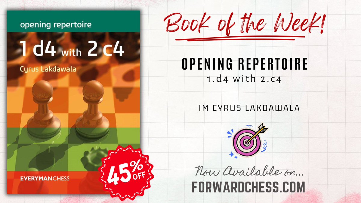 ForwardChess's tweet image. A complete dynamic repertoire with 1.d4 and 2.c4. Don&apos;t miss out on our latest #BookoftheWeek!

Save 45% – Offer ends this week ⤵️
forwardchess.com/product/openin…