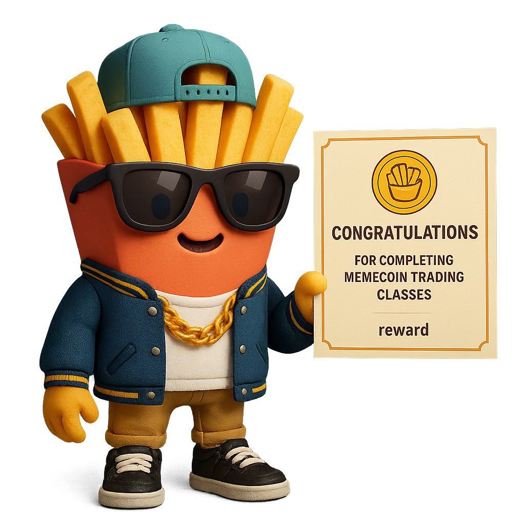 FriesCoin's tweet photo. 🎉 Congratulations, Students & Degens!
You’ve officially completed the Memecoin Trading 101 journey! 🧠💪
From understanding hype cycles and trading psychology to learning DeFi, wallets, and AI bots you’ve evolved from traders to thinkers.
#memecoin #pump #tradingclasses https://t.co/2koSry7chS