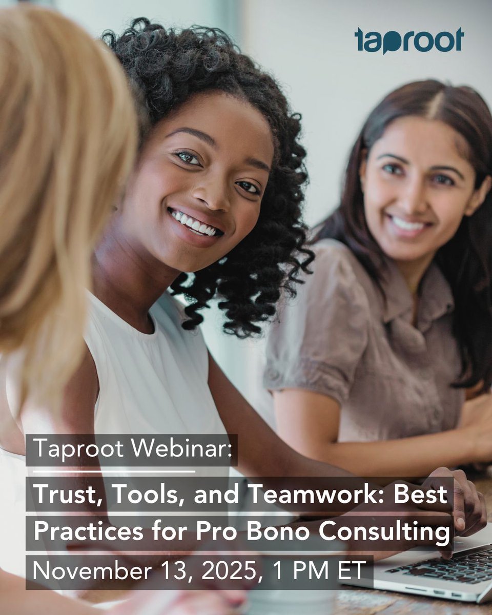 Calling all new or curious pro bono consultants! Join Taproot for a free webinar on Thursday, November 13 at 1 pm ET to make your next project a win—for you and the nonprofit you support. Pro bono consulting is a powerful opportunity where professional expertise meets purpose.