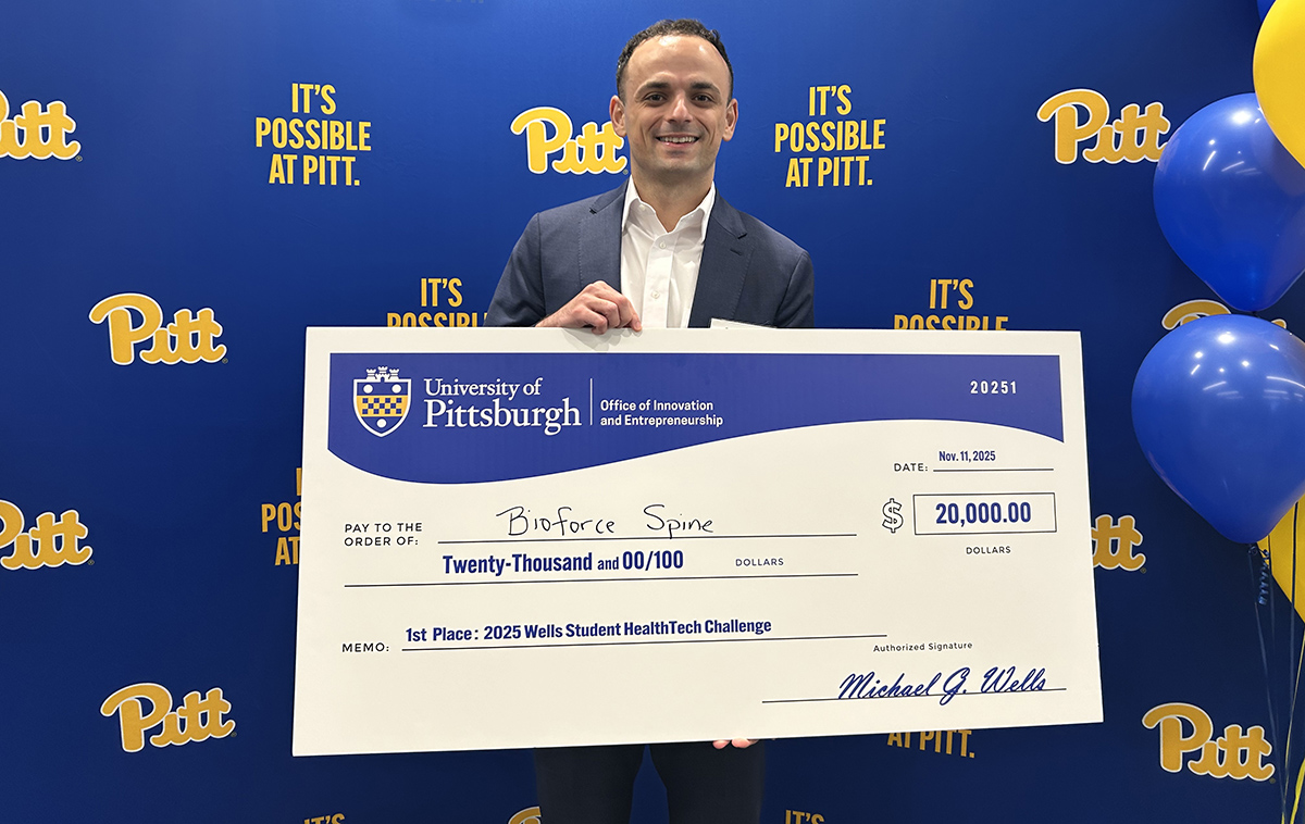 BioForce Spine took 1st place in <a href="/PittTweet/">University of Pittsburgh</a> 2025 Wells Student HealthTech Challenge for work to immobilize bone morphogenetic protein directly onto interbody fusion devices. Developed by <a href="/SamuelAdida/">Samuel Adida</a>, <a href="/DrJosephMaroon/">Dr. Joseph Maroon</a>, <a href="/js_hudson/">Joseph Hudson</a>, <a href="/NitinAgarwalMD/">Nitin Agarwal, M.D.</a> &amp; colleagues in Dept of Chemistry.