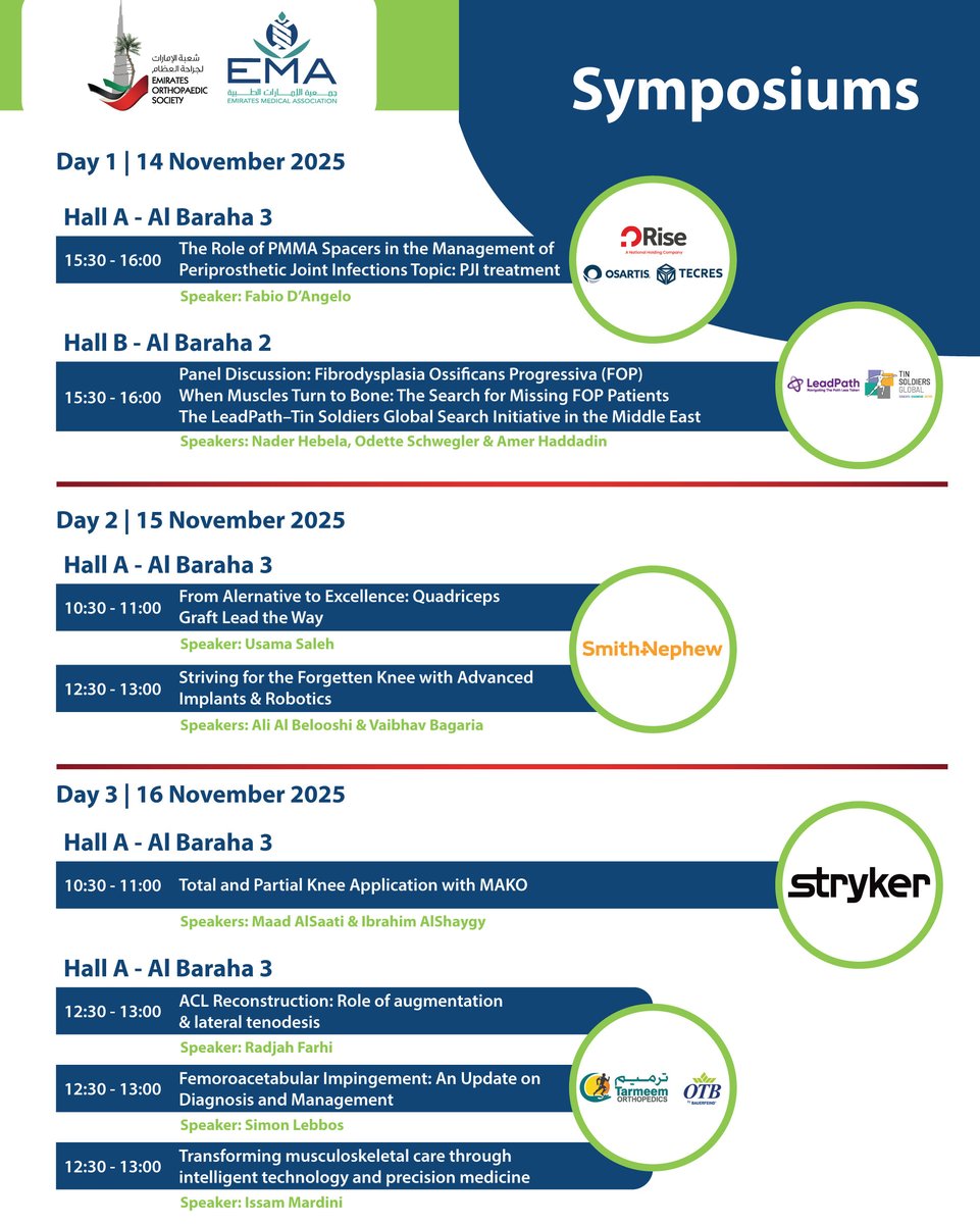 Hot Topics You Can’t Miss!

Dive into groundbreaking Symposiums at #UAEOrtho 2025, featuring the most relevant and forward-thinking discussions in orthopaedics today.

Join the conversation shaping the next generation of orthopaedic care.
🔗 Register now: bit.ly/Reg2EOS