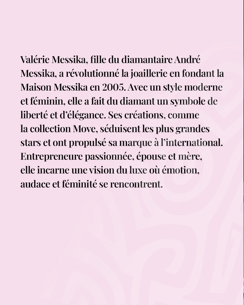 BellissimaRDC's tweet photo. Audacieuse, créative et visionnaire 💎

Valérie Messika incarne l’élégance moderne à travers des bijoux qui subliment la femme d’aujourd’hui.
Une success story étincelante qui prouve que le luxe peut aussi rimer avec audace et innovation. ✨

Découvrez son parcours inspirant sur 👉 https://t.co/azCmFWOufg
￼