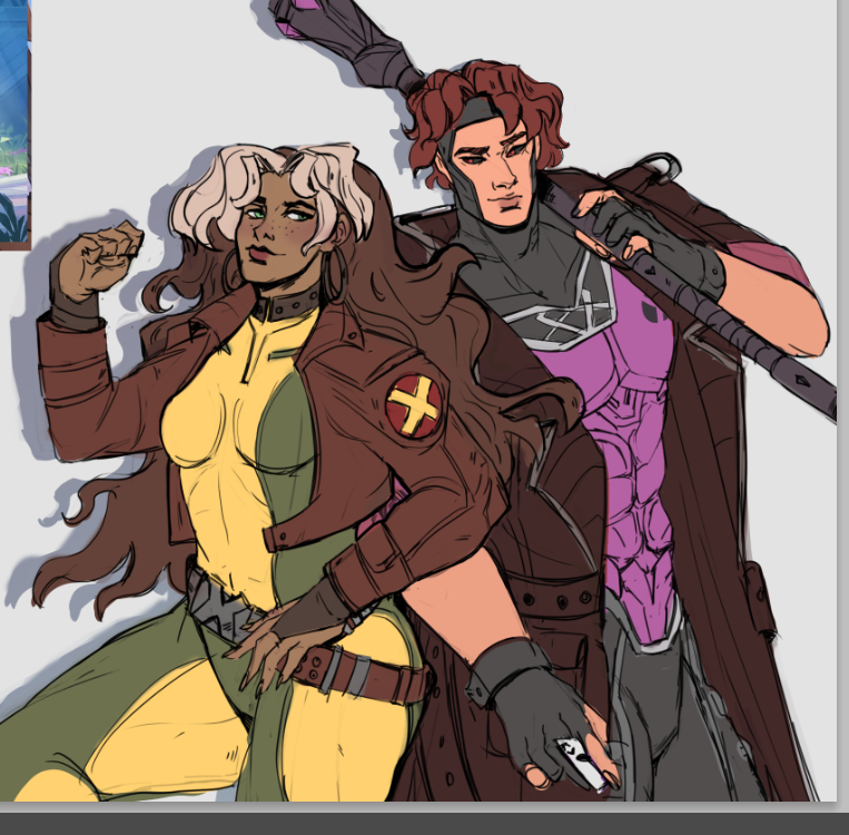 awakened_art's tweet photo. It's happening....gotta add his tattoos >:3 #marvelrivals #roguexgambit #rogue #gambit #MarvelRivalsfanart https://t.co/NK2AMefjdf
