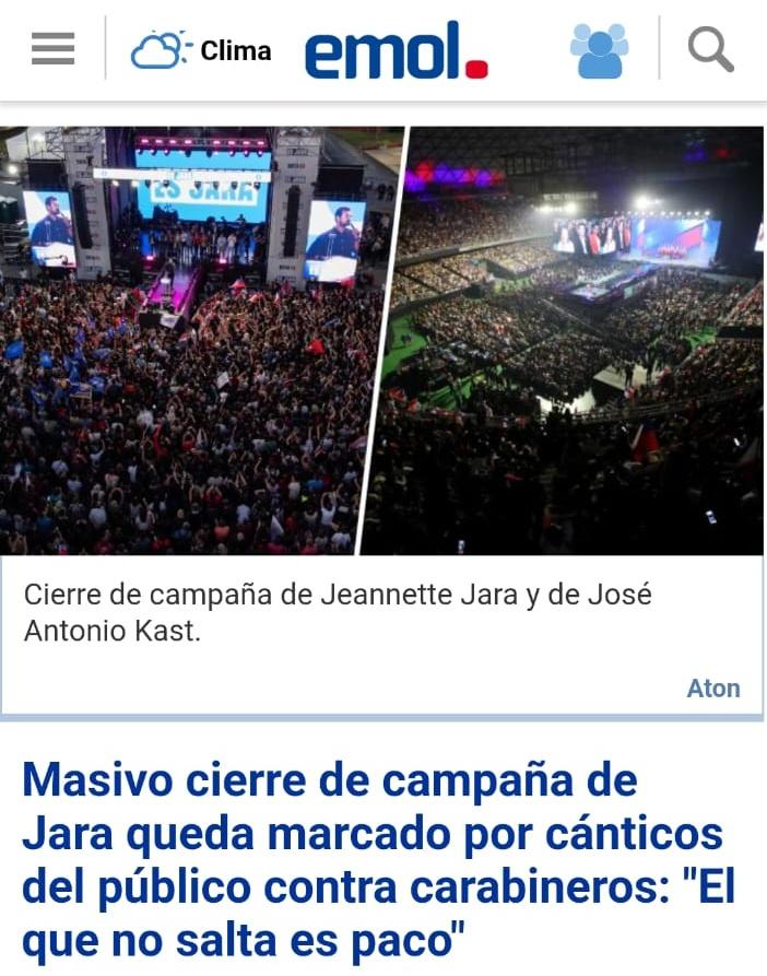 Los mismos que se sacaron una bandera del recto, los mismos que querían refundar a Carabineros, los mismos que usan la violencia como método de acción política... eso representa la candidata Jara, Jara es Boric, Jara es octubrismo, Jara es continuismo, Jara es comunismo!