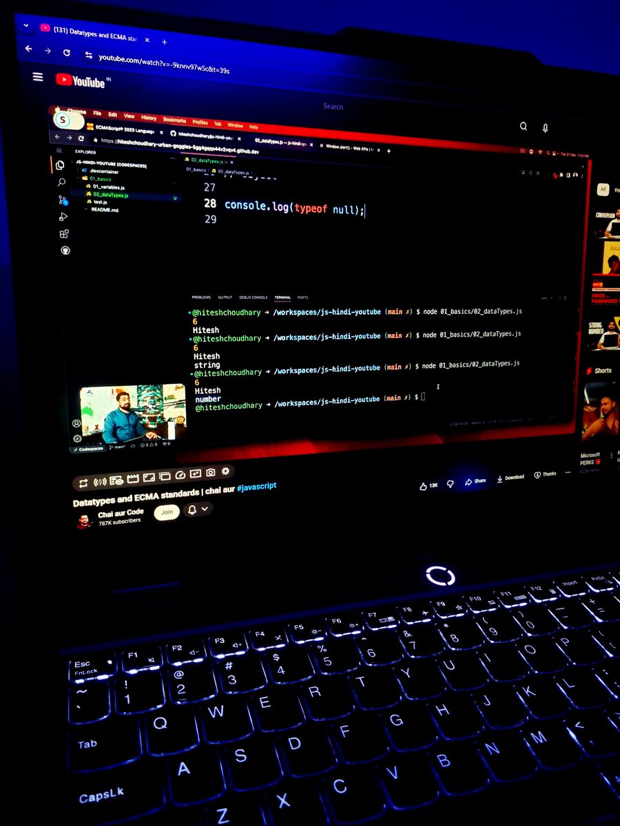 Komalkant_M's tweet image. Day : 4/30 Days of Code🚀
#30DaysOfCode #30DaysOfLearningJava

Watched the 4th Video of Java by chai aur code  @Hiteshdotcom @ChaiCodeHQ. Learnt what all datatypes are there in java and how to retrive which datatype is there in this line of code  and how to write code neatly .