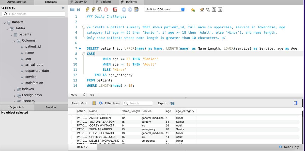 ForamAdeshara's tweet image. Day 8 of #21DaysSQLChallenge 
🚀 Today’s focus: String Functions 
💡 Key takeaways: 
 • UPPER() / LOWER() – change text case 
 • CONCAT() – join strings 
 • LENGTH() – count chars 
 • REPLACE() / TRIM() – clean text
#SQLWithIDC
@dpdzero
@indiandataclub