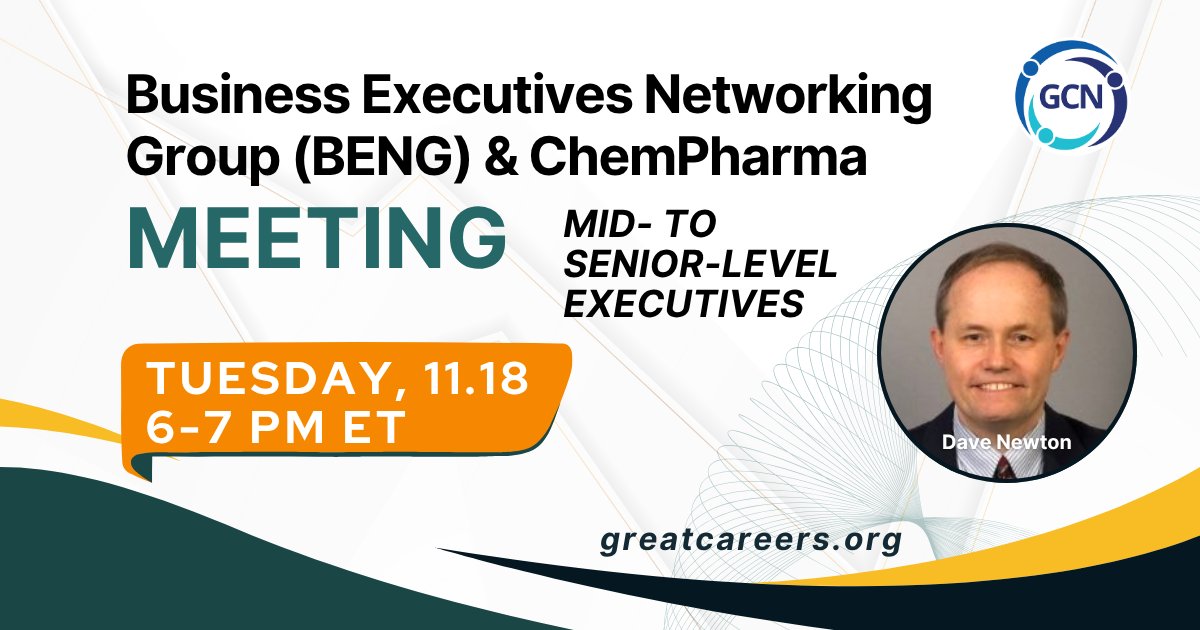 GreatCareersPHL's tweet image. Business Executives Networking Group &amp;amp; ChemPharma Lehigh Valley hosted by chapter leader Dave Newton.

Tue, 11.18 | 6-7 PM ET

Register: greatcareers.org

Like what we share?
➡️ Follow #GreatCareersPHL
 
#executives #seniorlevel #networking