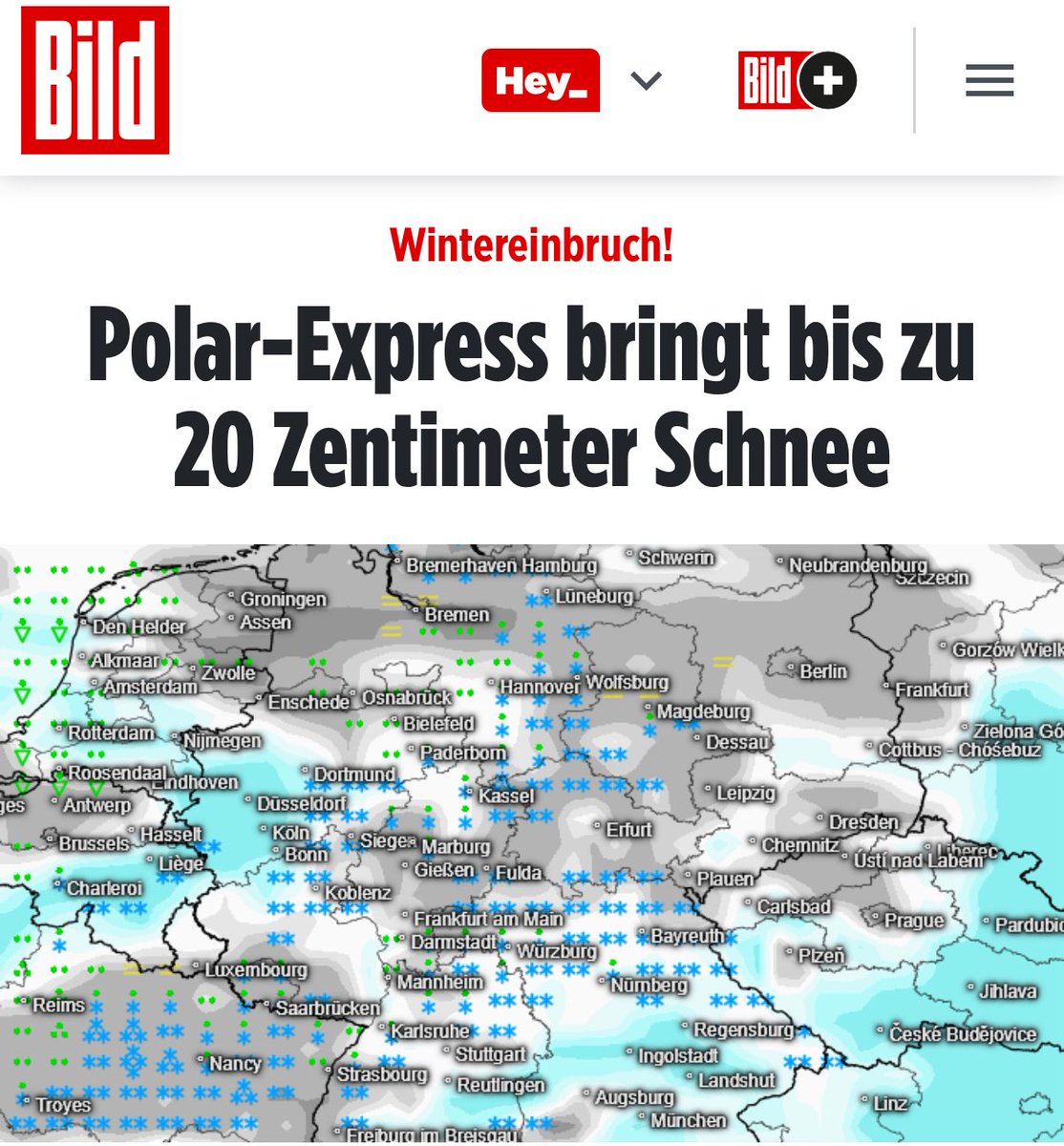 Ansgar_Schledde's tweet image. Hier kommt der Schnee! ❄️ Laut BILD.de rollt der Polar-Express an und bringt bis zu 20 cm Neuschnee in Deutschland. Mitten im November. 

Wo bleibt da der vielgepriesene “Klimawandel”? Die Panikmacher prophezeien ewige Hitze und schmelzende Pole, aber die Realität