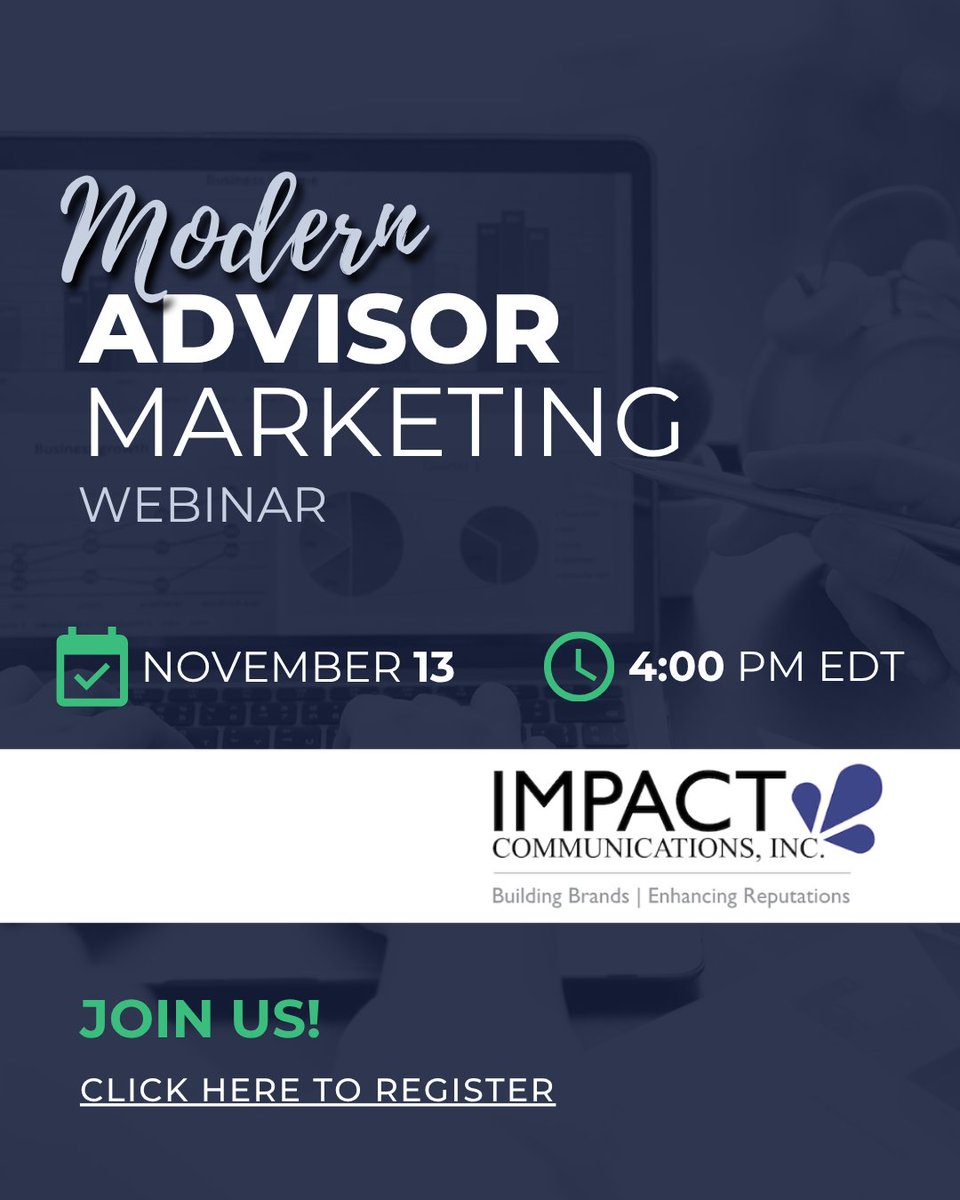 Just about one day away - join <a href="/ImpactMarComPR/">Impact Communications</a> for the Modern Advisor Marketing webinar, Thursday November 13 at 4:00 PM eastern. Bring your questions around Testimonials, Endorsements, and Google Reviews and learn from the best. Register now - bit.ly/ACP-Impact