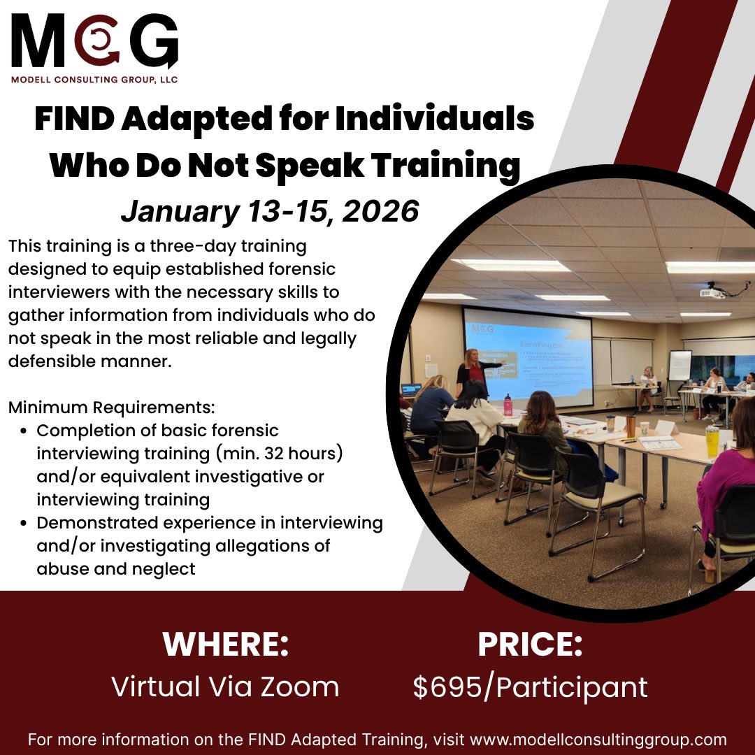 Modellconsult's tweet image. Weren’t able to attend this week’s FIND Adapted Training? No problem, MCG has a new virtual opportunity on January 13–15, 2026!

forms.gle/8pZWXMAKhgbXZ7…