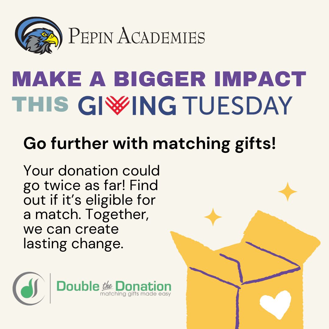 Giving Tuesday is coming up on December 2nd! 
Many employers match charitable donations, which means your gift could be doubled—or even tripled—at no extra cost to you!
Check if your employer participates by visiting: pepinacademies.com/matching-gift/
#GivingTuesday #EmployerMatch