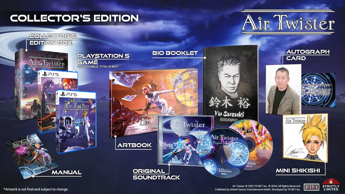They finally released it.  Limited Edition of Air Twister with biography and autograph of Yu Suzuki, two discs with music, cards and an artbook.  €69.99. 

strictlylimitedgames.com/collections/ai…

#YuSuzuki #LimitedEdition #PS5 #PS4 #Switch #AirTwister