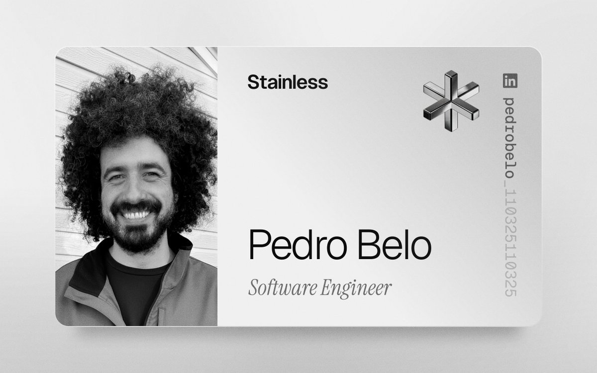 StainlessAPI's tweet image. We&apos;re excited to welcome Pedro Belo to the Stainless team ✱

Pedro was one of the first engineers at Heroku, where he founded the API team and led development of the add-ons marketplace. He later became CTO at Lugg, setting the technical vision and delivering the Android app.