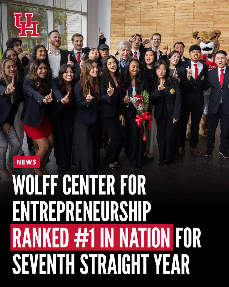 The Wolff Center for Entrepreneurship has earned its seventh consecutive No. 1 national ranking from The Princeton Review, setting a new record for undergraduate entrepreneurship programs.

Read more: stories.uh.edu/2025-wolff-cen…