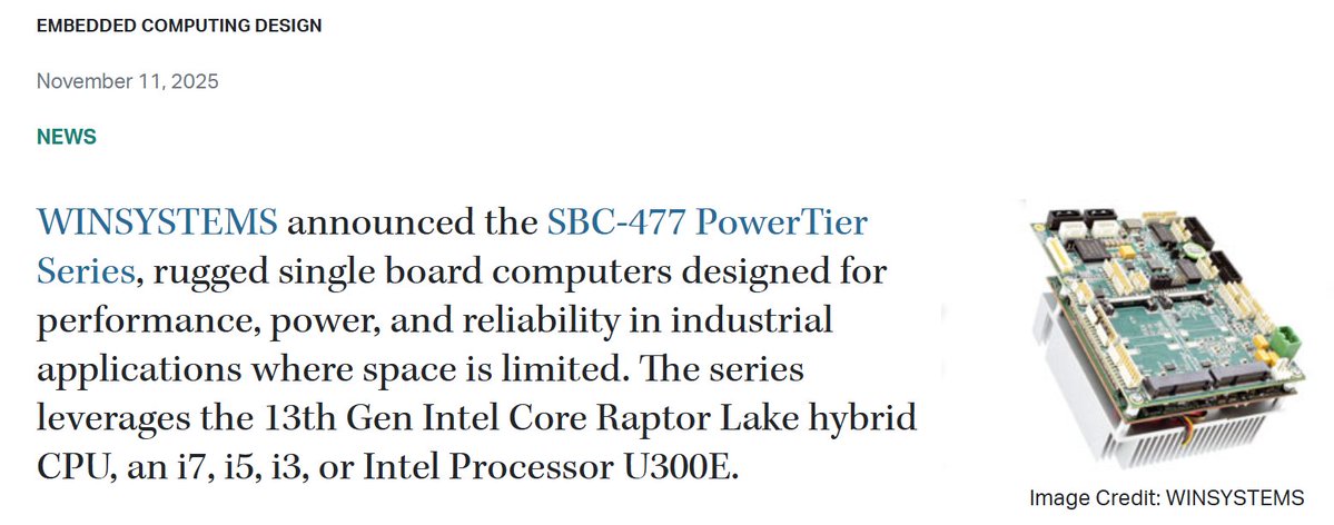 WinSystemsInc's tweet image. Exciting news! Embedded Computing Design has featured our SBC-477 PowerTier Series. These rugged, high-performance embedded computers deliver the reliability and power to thrive in mission-critical deployments in harsh environments.

Read article &amp;gt; bit.ly/SBC477article