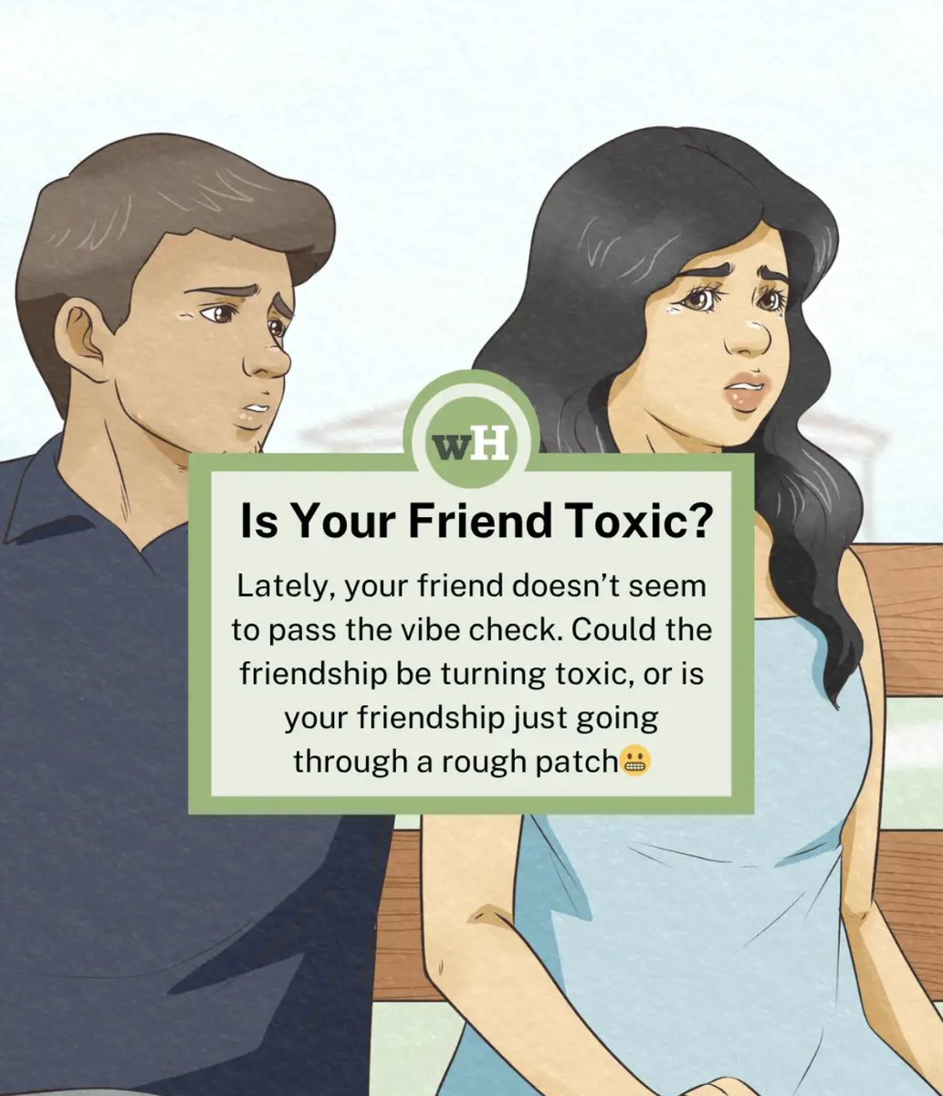 wikiHow's tweet image. Friendships are all about offering support, sharing love, and keeping the good vibes flowing… but lately, your friend doesn’t seem to pass the vibe check. Could the friendship be turning toxic? Find out here😬
wikihow.com/Relationships/…