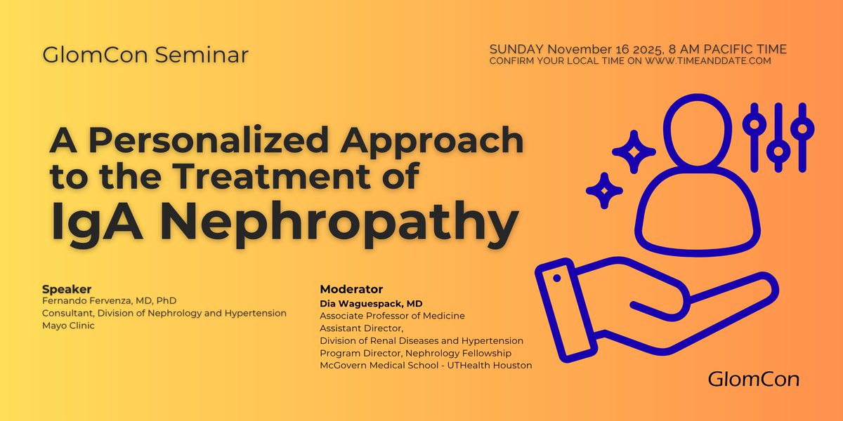 Join GlomCon this Sunday

A Personalized Approach to the Treatment of IgA Nephropathy by Dr. Fernando Fervenza <a href="/fervenzafernan1/">fernando fervenza</a> 

ID: 817 4374 4653
Passcode 202122

sign up 👉  bit.ly/signup-glomcon 

#GlomCon