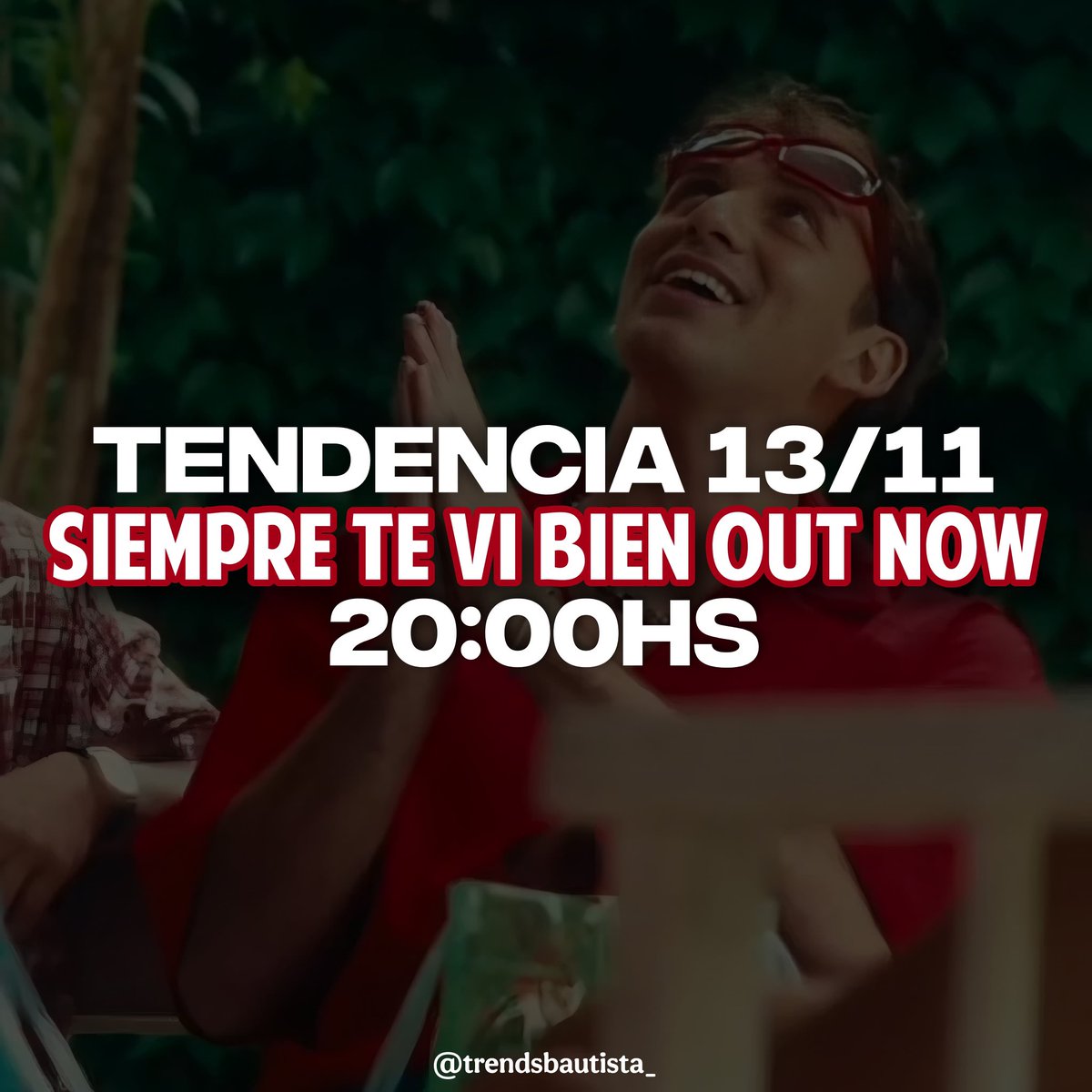 🥁| ¡TENEMOS TENDENCIA! 🚨

Mañana a las 21:00hrs sale “SIEMPRE TE VI BIEN” de Bauti Mascia y Migrantes. 
La tendencia en Twitter empieza a las 20:00hrs (una hora antes del estreno). Los esperamos! ❤️‍🔥