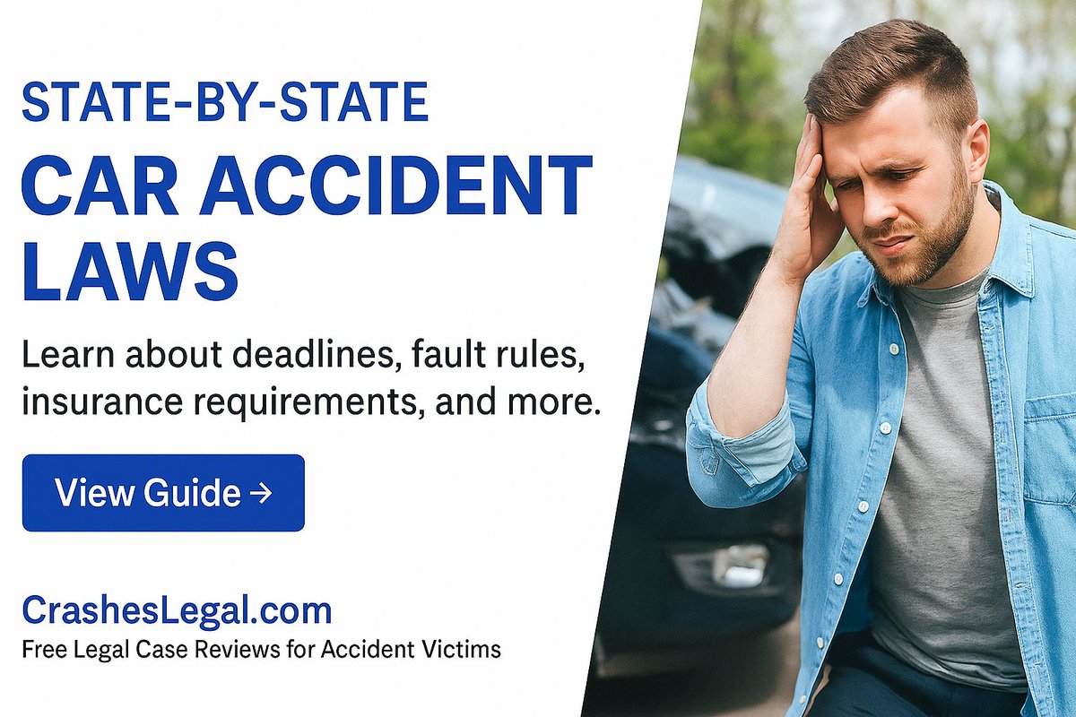 CrashesLegal's tweet photo. 🚗 Been in a car crash? Your rights and deadlines vary dramatically by state. ⏳
Check our State-by-State Guide: Car Accident Laws &amp; Deadlines to make sure you don’t miss out. 👉 https://t.co/JEPODNr4Ru
#CarAccident #LegalHelp #KnowYourRights https://t.co/ETp09LAlo1