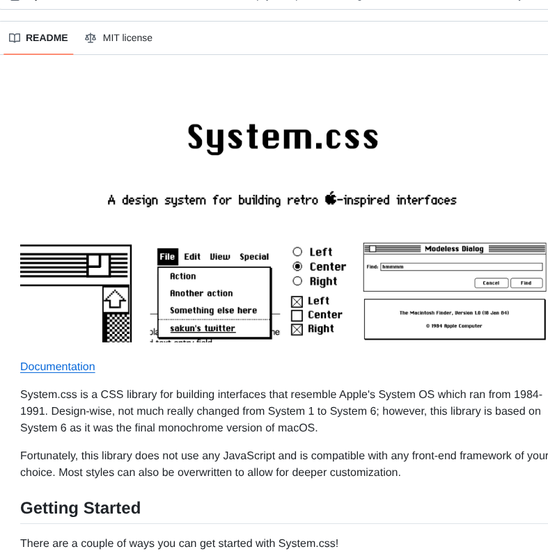 CSS library for building interfaces that resemble Apple's System OS
