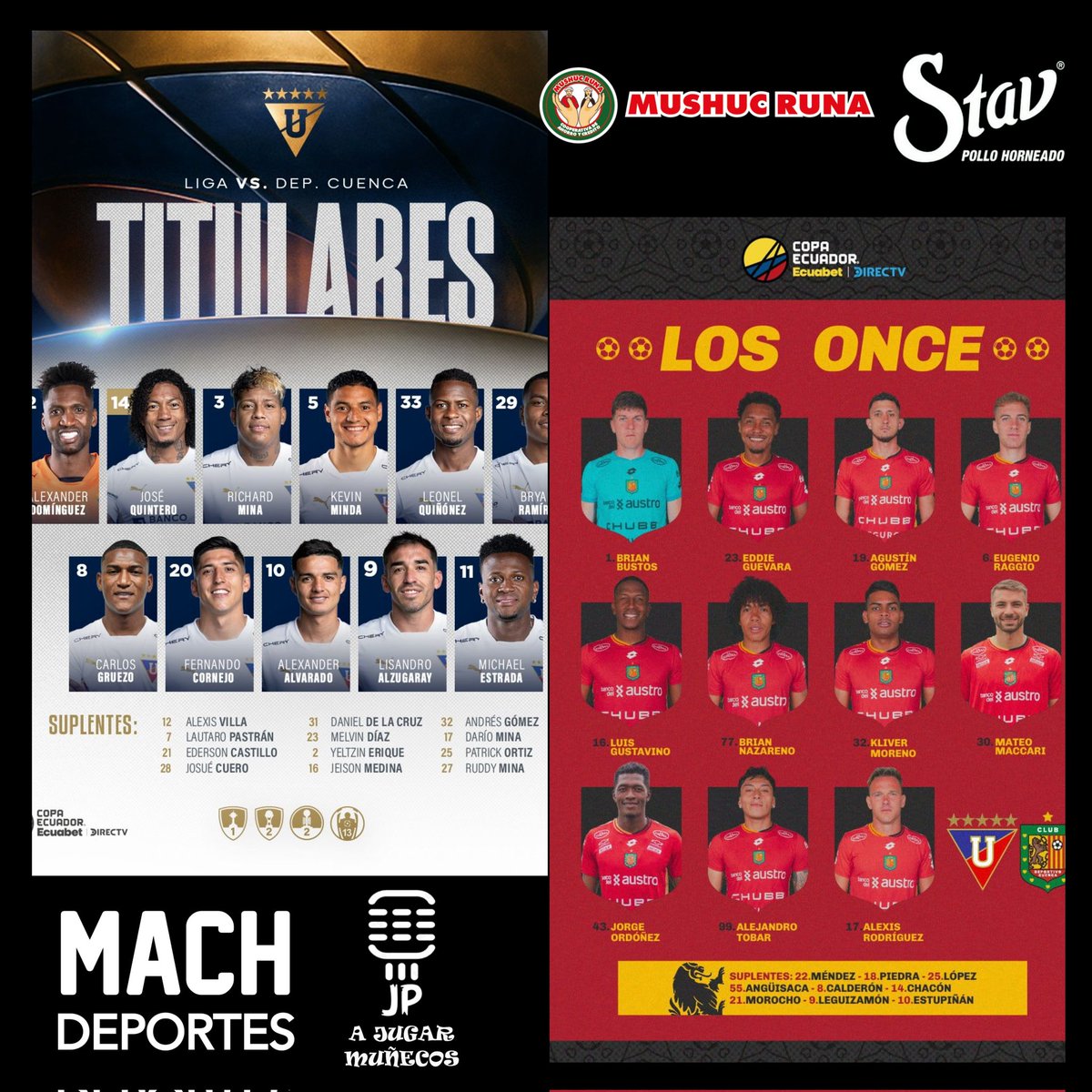 Jeanpivillam's tweet image. Listos desde el 🏟️ #RodrigoPazDelgado
#CopaEcuador
Sintoniza @MachdeportesFM 📻
91.7FM PCH Y 107.7FM GYE
#AJugarMuñecos
Gracias al auspicio de @mushucrunacoac
#PolloStav