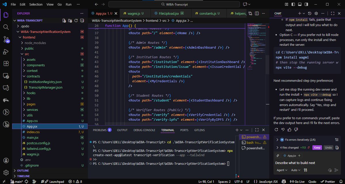 chiinaza0x5's tweet image. Day 34 of #BlockchainDevelopment 

Started integrating my frontend with the contracts today... getting a bunch of errors 😩

Debugging’s been hectic but we move again tomorrow 🚀

@0xMhiskall  @WIB_Africa 
#WIBA #BuildInPublic #Web3