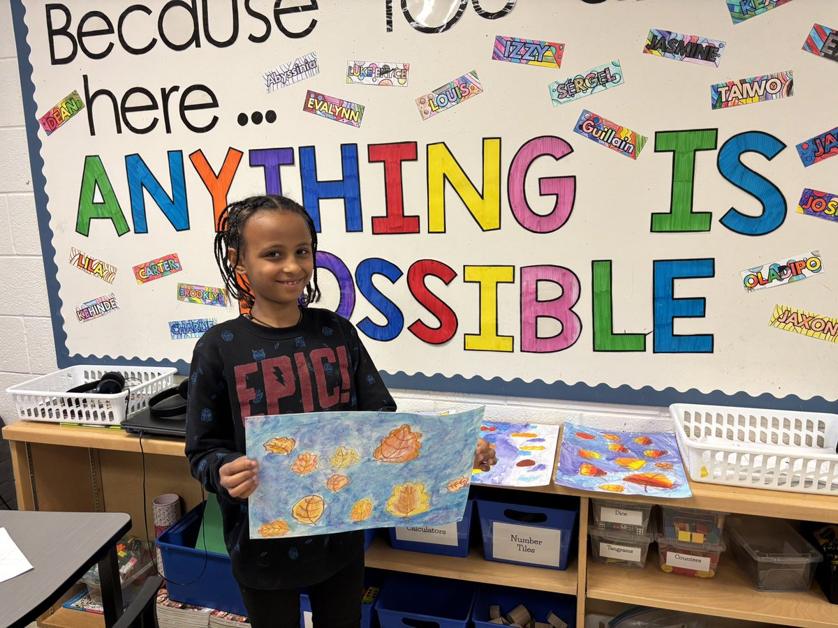 In Visual Arts, we are finishing our fall pastel water color resist pieces! They are turning out amazing! <a href="/StElizabethOCSB/">St. Elizabeth School</a> #ocsbArts 🦅 🎨 🍁 🖍️