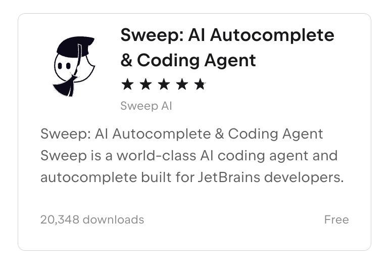 Sweep is now the top rated AI plugin for JetBrains!