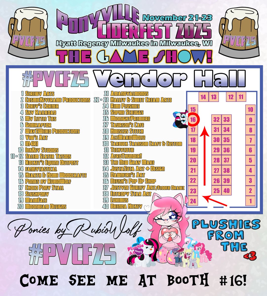 WHO’S READY FOR <a href="/PonyCiderfest/">Ponyville Ciderfest</a>?!

Come find me &amp; my #plushies at booth#16 in the Vendor Hall November 21st-23rd, 2025!

#poniesbyrubiowolf #brony #PonyvilleCiderfest #PVCF2025 #PVCF25 #bronies #convention #plushartist #mlp #mlpfim