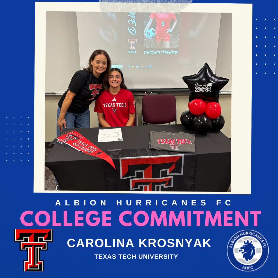 Congratulations to Carolina Krosnyak, AHFC 08G ECNL, on signing her letter of intent to play at Texas Tech University