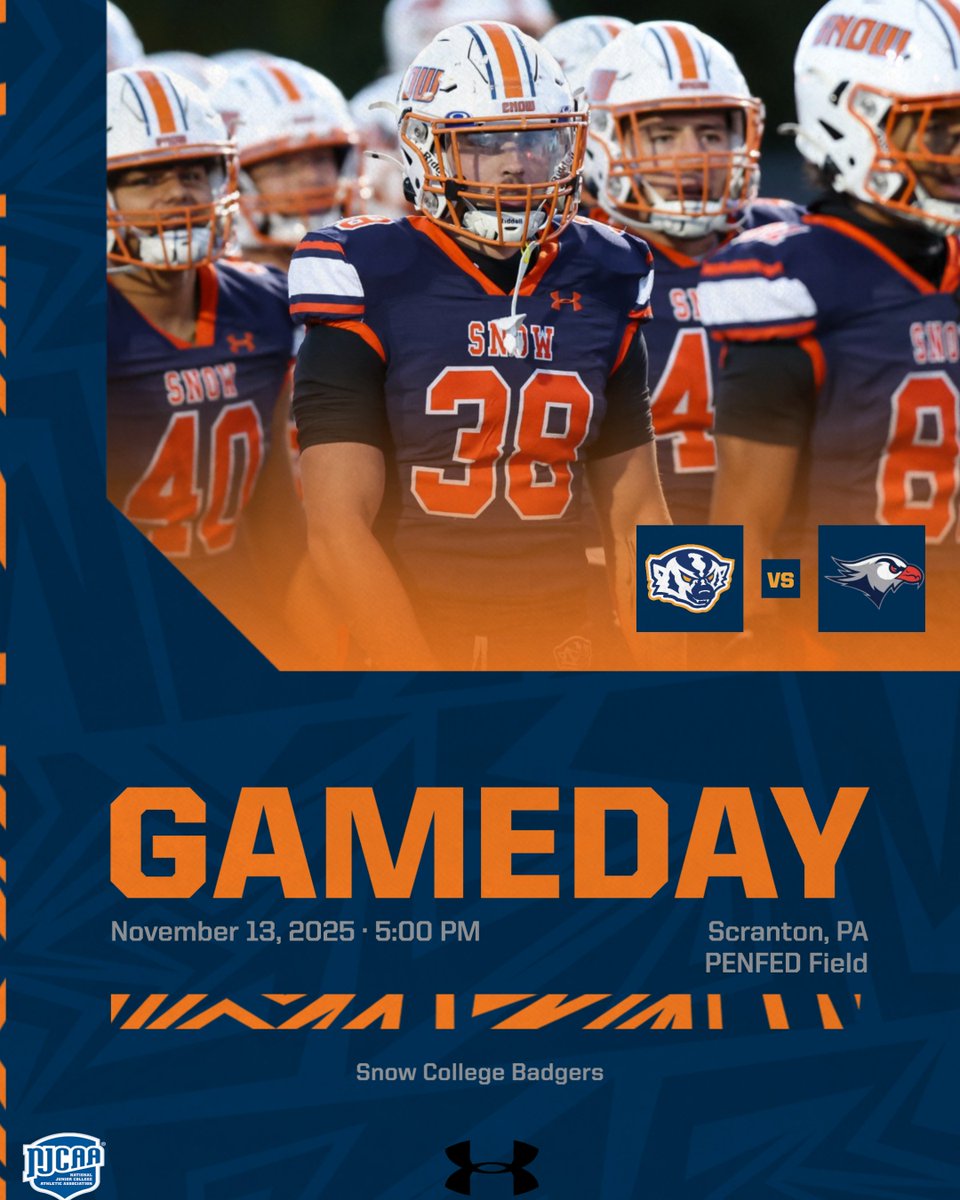 SnowCollegeFB's tweet photo. 🏈GAME DAY!🏈
🆚: @LCFalconsFB
📍: Scranton, PA | PENFED Field at Scranton Memorial Stadium
⏰: 5:00 p.m. MST
📺: https://t.co/nmwuTfv79T
📻: https://t.co/VkWQCJBTxq
📊: https://t.co/RVNFaAo9qI
#SnowCollegeBadgers | #DETH https://t.co/2UQg4E5VoV
