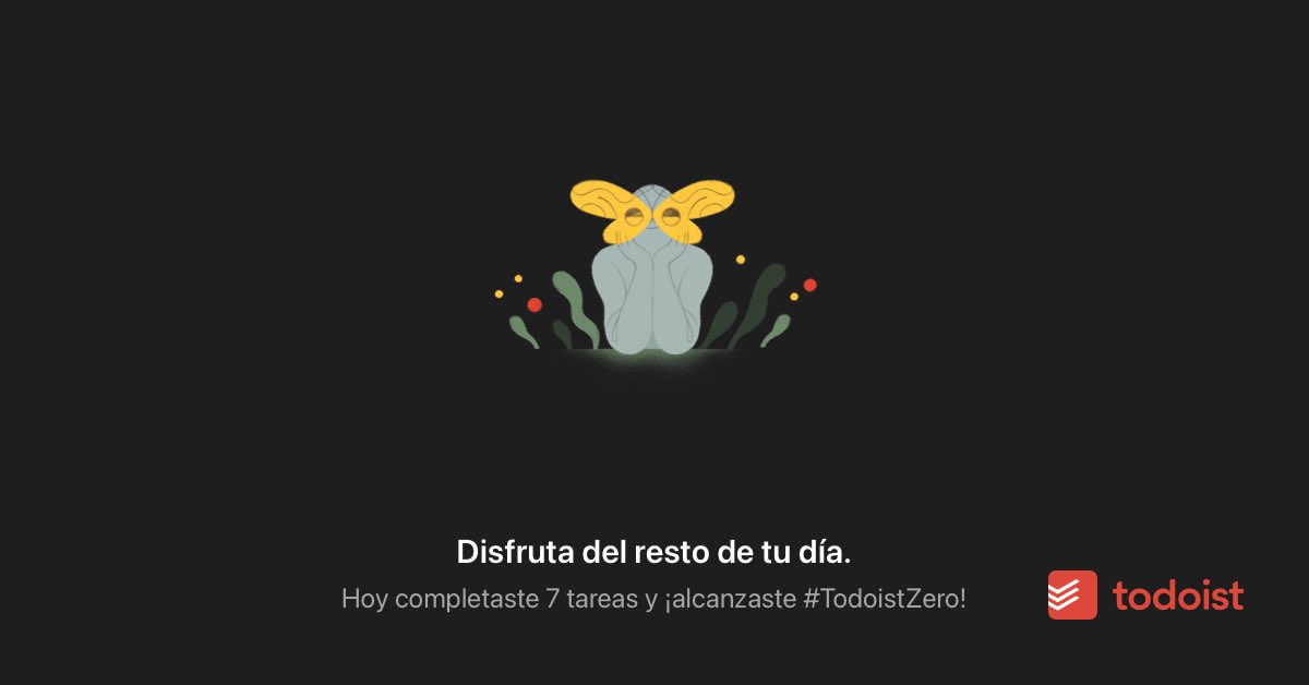 CesarDuarte's tweet image. Hoy completé 7 tareas y ¡alcancé #TodoistZero! 💪 todoist.com