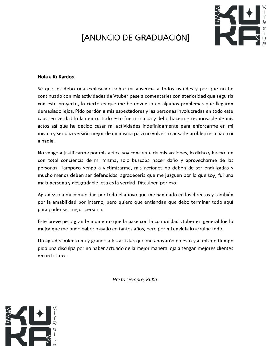 Desactivaré la cuenta muy pronto.
Gracias por todo y en serio lo lamento.

#Vtuber