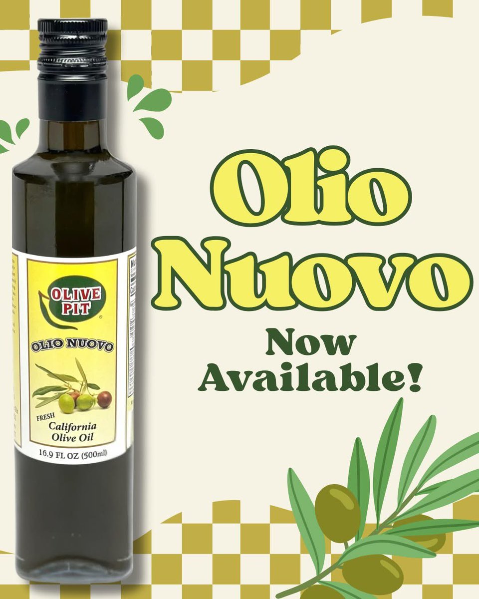 OlivePit1967's tweet photo. 🫒 Olio Nuovo is back! 🫒
This exceptional, seasonal "fresh" olive oil is bottled immediately after milling, making it the freshest oil of the season. https://t.co/jO8taVteqp