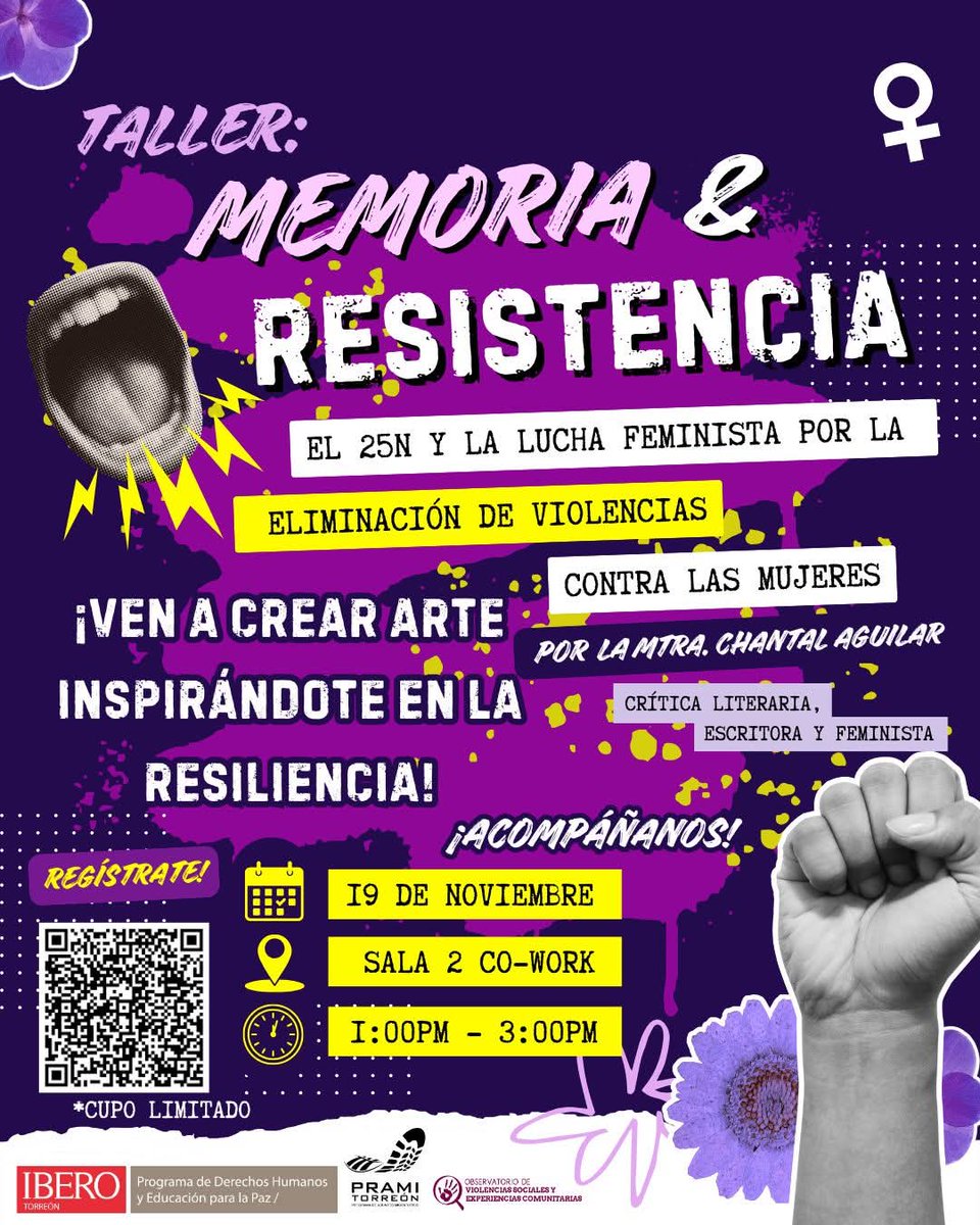 El próximo 19 de noviembre estaré impartiendo el taller "Memoria y resistencia: el #25N y la lucha feminista por la eliminación de violencias contra las mujeres" en la <a href="/IberoTorreon/">Ibero Torreón</a>

Vengan, resistamos juntas🔥💜

Link de registro: bit.ly/4hQz0iV
@programadhiberotrc