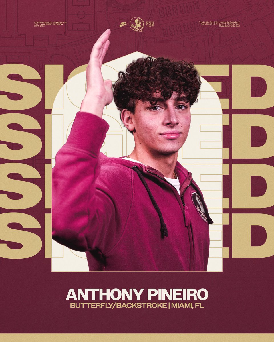 Welcome to the family, Anthony! 

✍️ Anthony Pineiro
🌎 Miami, Florida
🏫 G Holmes Braddock Senior High
🏅 Butterfly/Backstroke

#NoleFamily