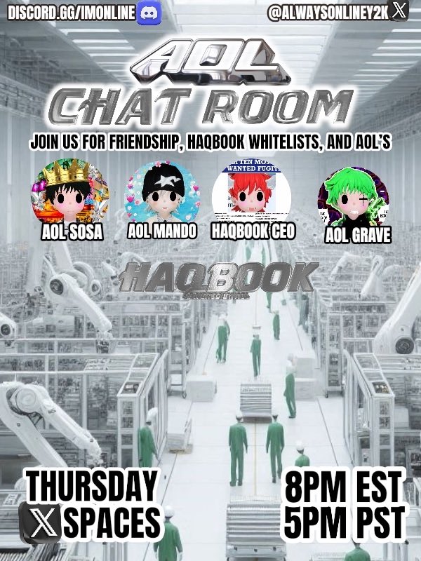 alwaysonlineY2k's tweet photo. ://AOL CHATROOMS - THURSDAY
❕ON X SPACES
❕LOG IN @ 8PM EST // 5PM PST
🛜 ARE YOU ONLINE?
⛓️ OFFICIAL LINKS IN PINNED POST https://t.co/81Vu2GeZSM