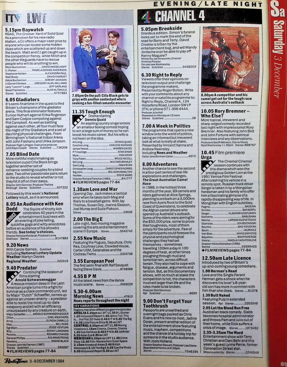 TvDidYouSee's tweet photo. #OnThisDay 3 December 1994 📺TV Listings
At the same time the BBC brings us the ROYAL VARIETY PERFORMANCE with #ShirleyBassey & #TonyBennett, ITV has AN AUDIENCE WITH #KenDodd.
An early start for LATER WITH JOOLS HOLLAND, featuring Sinead O'Connor.
DON'T FORGET YOUR TOOTHBRUSH. https://t.co/6dtiGQ4zre