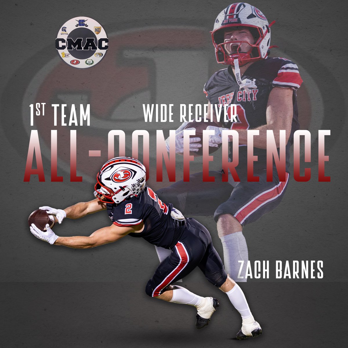 JayPrideFB's tweet photo. Congratulations to Zach Barnes for being named All-Conference as a 1st Team Receiver. #oscarmike #bealink https://t.co/u644IbsT6r