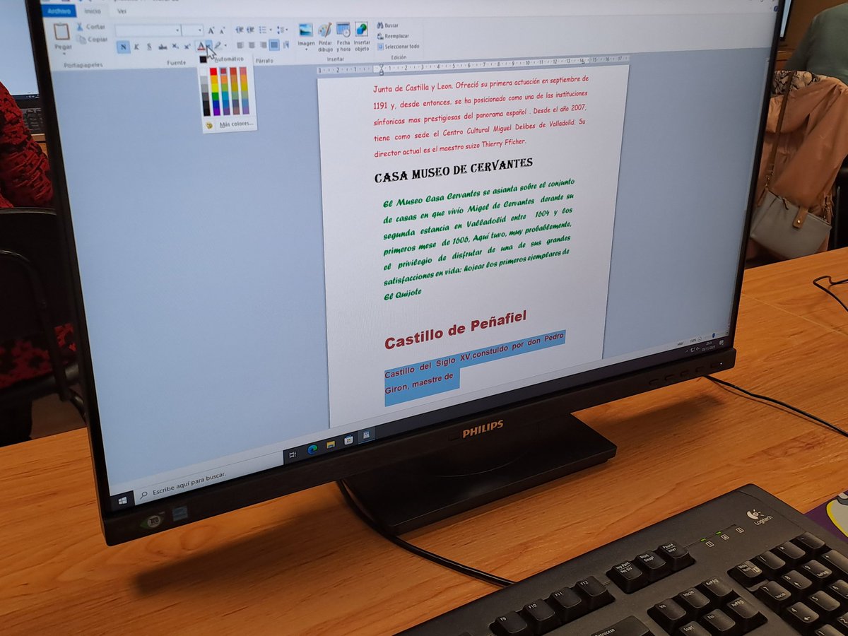 CepaElCamino's tweet image. Nuestro alumnado de #Informática y su práctica con #WordPad:  
⌨️ Mecanografía
✍️ Ajuste de fuente y párrafo  
🔎 Búsqueda de imágenes en Internet. Copiar y pegar. 
Todo inspirado en el Viaje Cultural 🚌 de mañana a Valladolid 🎶✍️🏠 y Peñafiel 🏰🍷
@educacyl @CFIEdeSoria @OSCyL