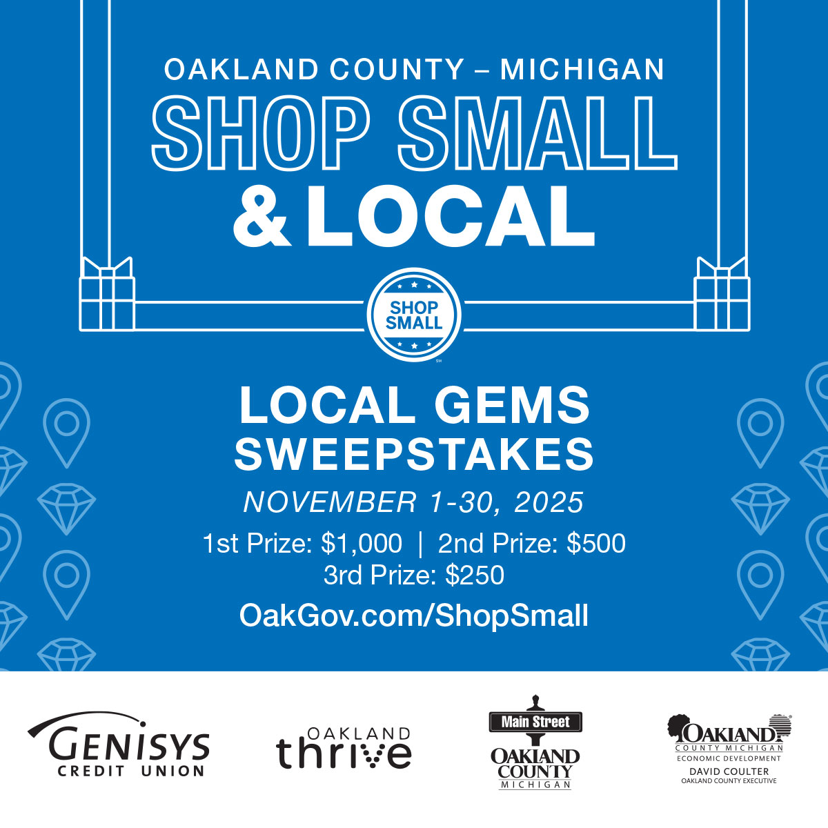 AdvantageOak's tweet photo. There's still time to enter to win $1,000 during Local Gems Sweepstakes.  Submit an original selfie taken at an #OaklandCounty #smallbusiness you consider a “local gem.” Each different business you submit increases your chances! Entry form at: https://t.co/ul56ZJF1FJ #LocalGemOC https://t.co/ja3G2ekaD0