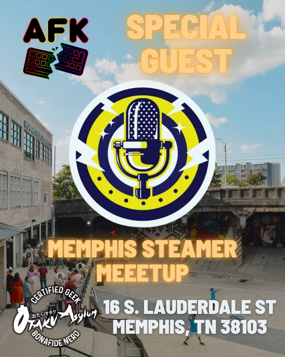 🎮 Memphis streamers, let’s go AFK!
We’re teaming up with <a href="/MemphisMeetup/">Memphis Community Meetup</a>, the Memphis Twitch group for a day of anime, gaming, &amp; community IRL!
📅 Nov 16 | 1–6PM
📍 Memphis Made Brewing
RSVP 💜 → meetups.twitch.tv/events/details…

#AFKMemphis #TwitchMemphis #OtakuAsylum #StreamerMeetup
