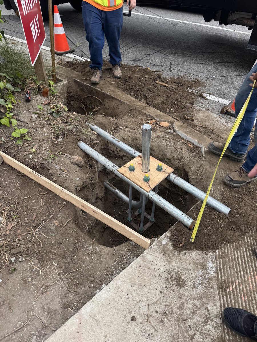 This new pole will be knocked down again by an over eager semi making this right turn in less than a month.

Could easily prevent this from happening with some adjustments to its location but that would require a design, deviation, special permits, etc.

So it wont get moved :/