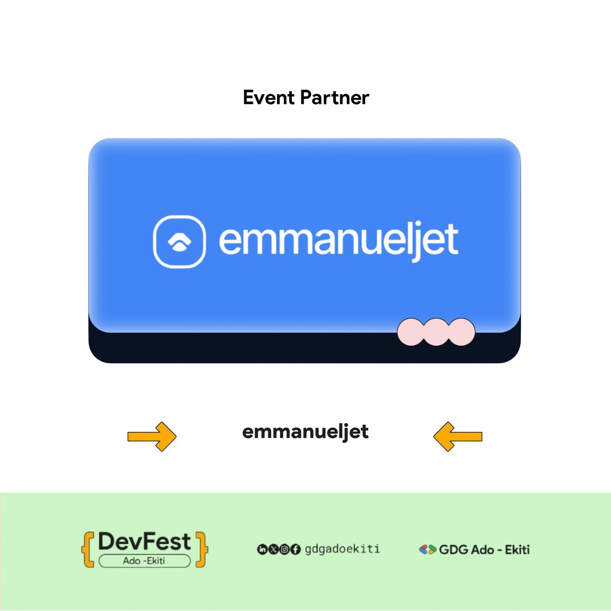 gdgadoekiti's tweet photo. We’re excited to announce @emmanuelJet_ as an Event Partner for #DevFestAdoEkiti2025!🥳

Together, we’re building the future of tech in Ado-Ekiti! 

Get your ticket: https://t.co/GvD4PfIEow

#DevFest2025 #gdgadoekiti https://t.co/XkC7AuQwTm