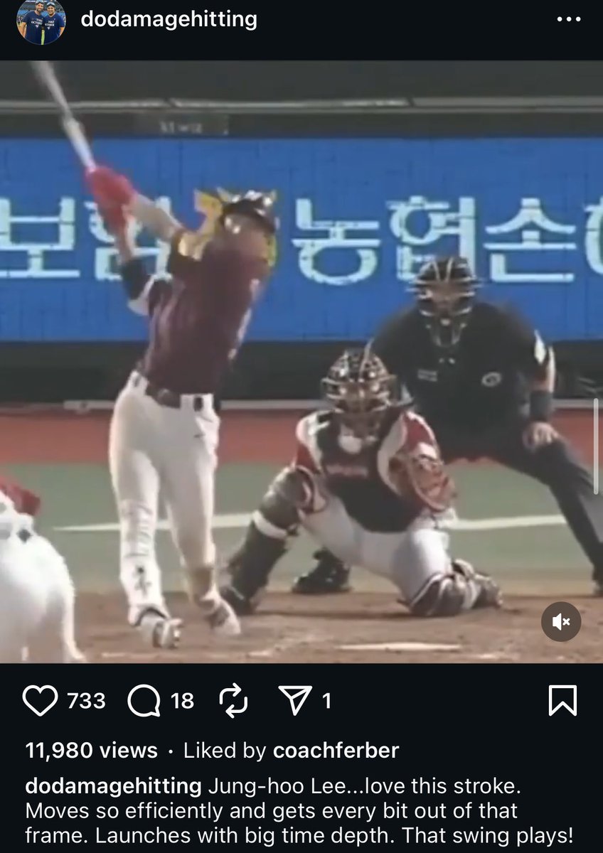 New hitting coach Hunter Mense has been on Jung Hoo Lee since 2020. 

"Jung-Hoo Lee... love this stroke. Moves so efficiently and gets every bit out of that frame. Launches with big time depth. That swing plays!"

Excited to see what Mense can do working with Lee.