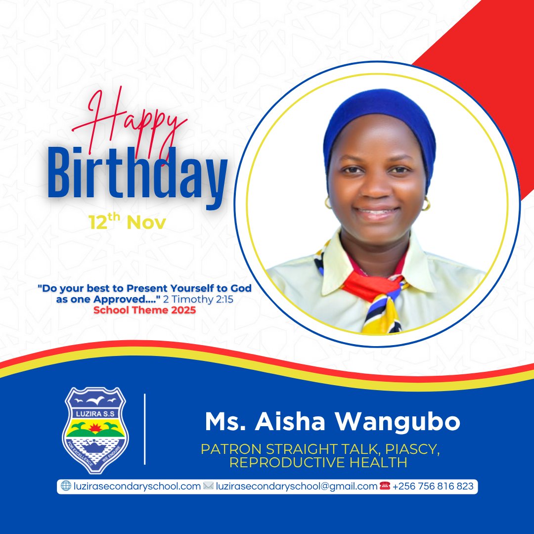 LuziraSecSch's tweet photo. π Happy Birthday, Ms. Aisha Wangubo! π
May this new year of your life bring you more grace, joy, and success in all that you do.
#LuziraSS #HappyBirthday #TeacherOfImpact #ForExcellenceWeEndure #TeamLuzira #PIASCY https://t.co/4tYVnrv8mL