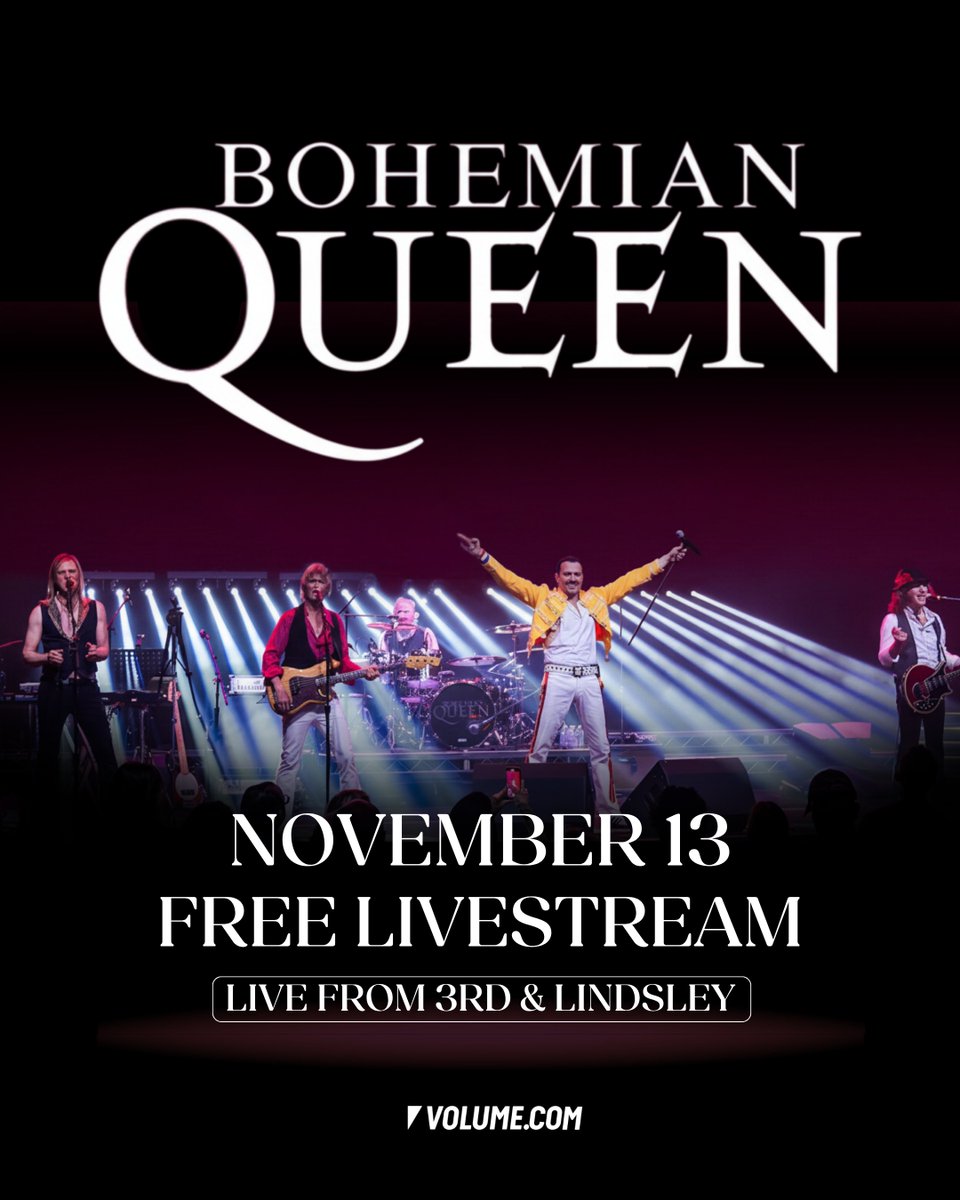 GetOnVolume's tweet image. Get ready to rock! 🤘
Bohemian Queen — the ultimate Queen tribute — takes the stage TONIGHT live from @3rdandLindsley on @GetOnVolume.

🎶 Experience the power, the passion, and the anthems that defined generations with a free livestream at volume.com/3rdandlindsley/