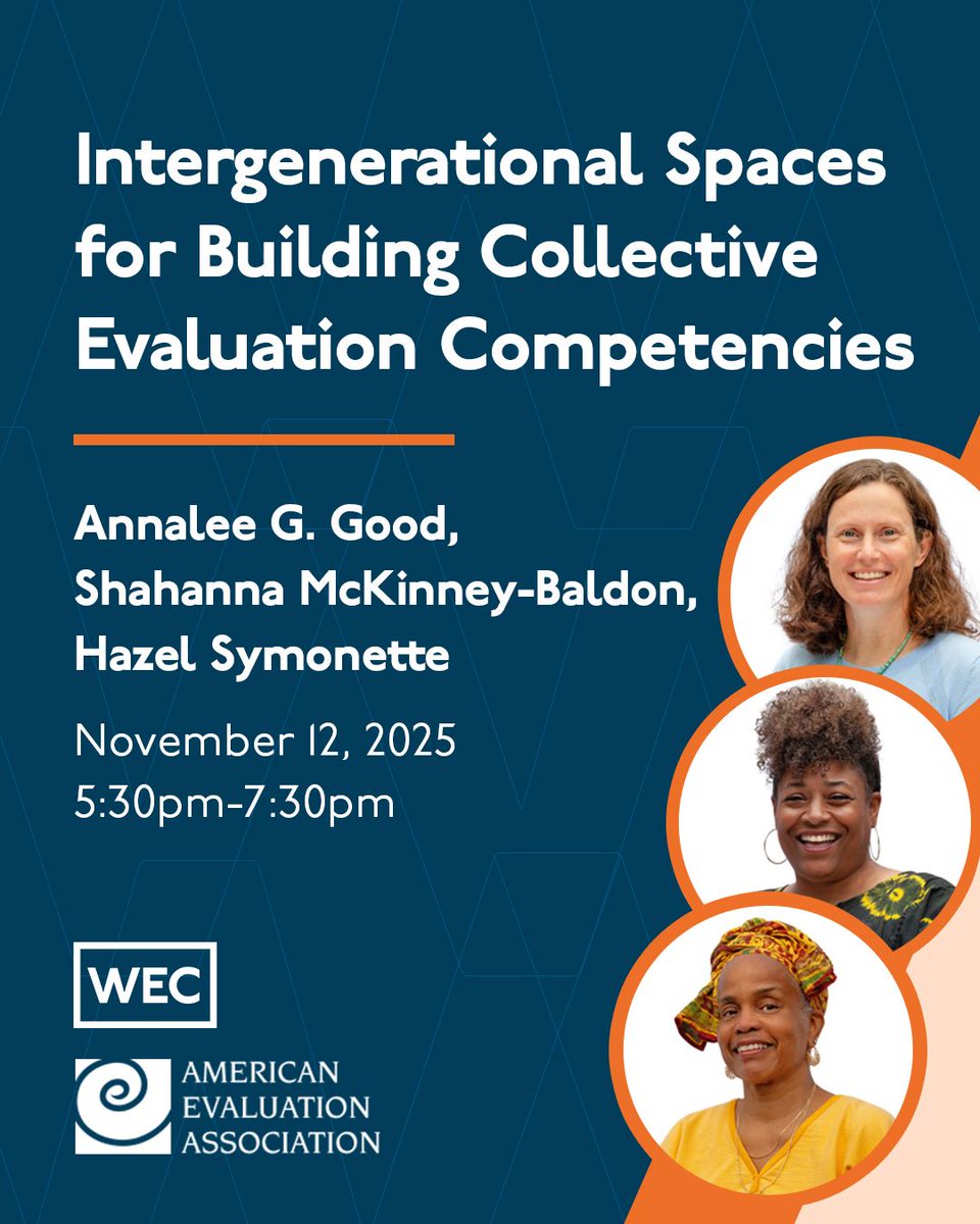 Hey evaluators and friends, traveling to Kansas City for this year's American Evaluation Association conference? If so, please join us for today's session:
Intergenerational Spaces for Building Collective Evaluation Competencies 
5:30pm-7:30pm

Learn more: evaluationconference.org