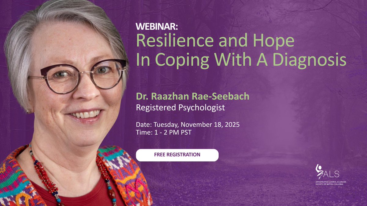 📣 FREE WEBINAR: Dr. Rae-Seebach, a Registered Psychologist, provides insights to find Resilience and Hope in Coping with a Diagnosis.

📅Tues, Nov 18 @ 1 PM PST. Register now!

🔗us02web.zoom.us/webinar/regist…