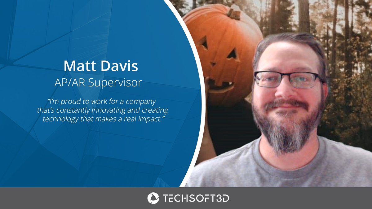 TechSoft3D's tweet image. ✨ Center Stage: Matt Davis ✨
Matt, our AP/AR Supervisor, loves collaborating across teams and embodies our value Build Positive Relationships. Outside work he’s into movies, games, and even running heavy equipment while preparing property to build on. We&apos;re proud to have him!
